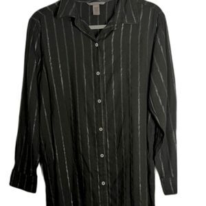 Victoria’s Secret Black Striped Button-Down Tunic Shirt Dress • M • Long Sleeve